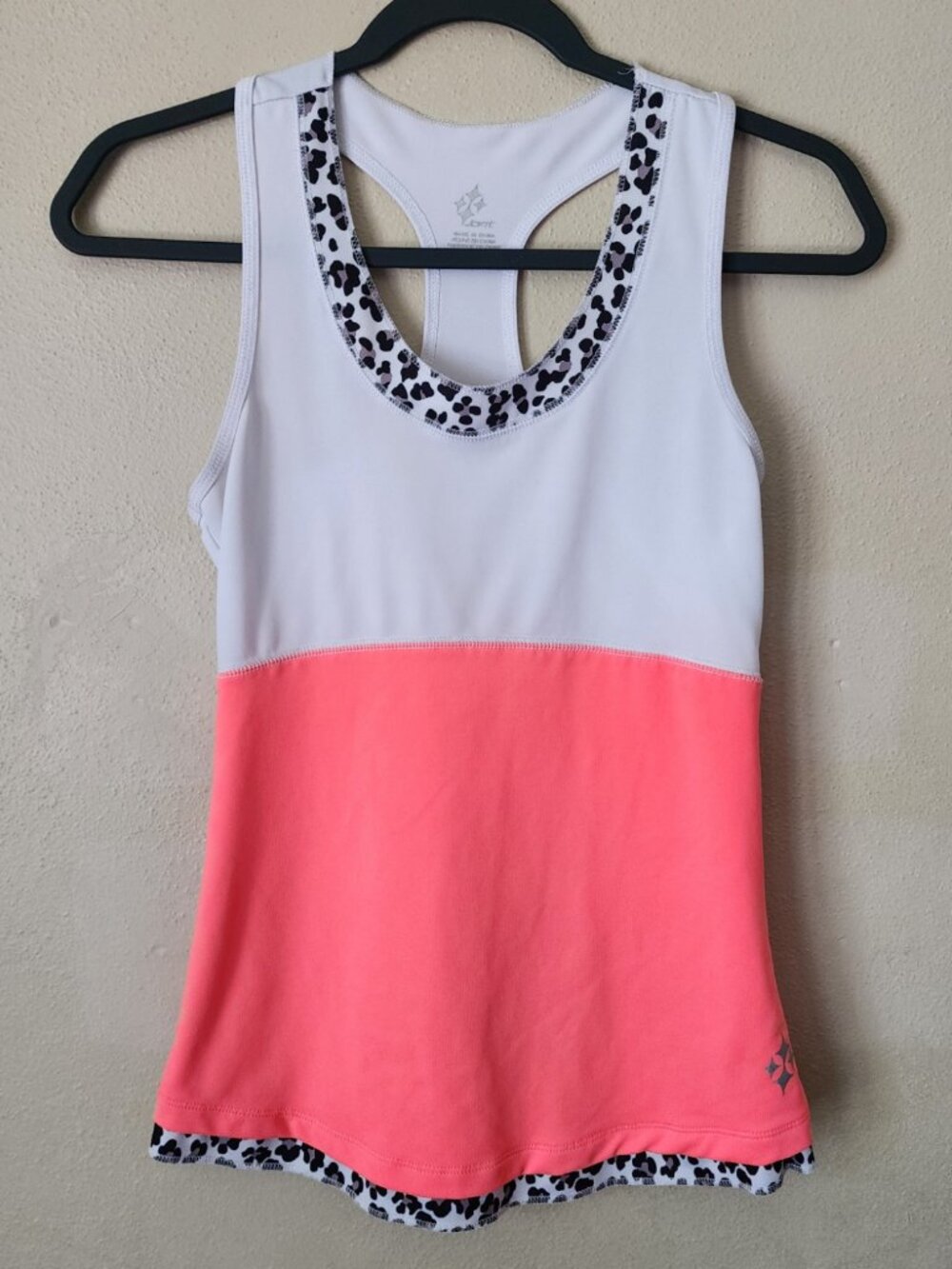 Jofit Tequila Sunrise Tank Top XS White Neon Coral Pink Leopard Golf Tennis Top